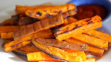 baked sweet potato fries straight out of the oven