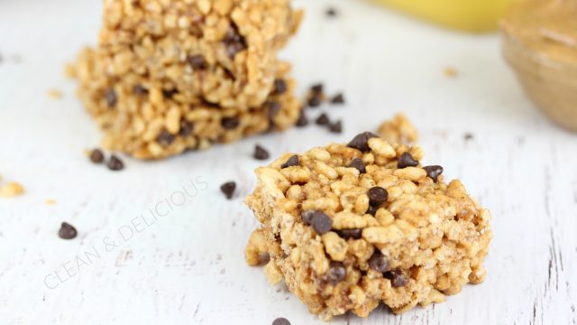 brown rice crispy cereal has been used to create classic rice krispie treats with chocolate chips 