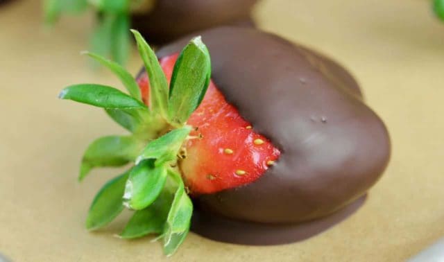 fresh red strawberry dipped in dark chocolate