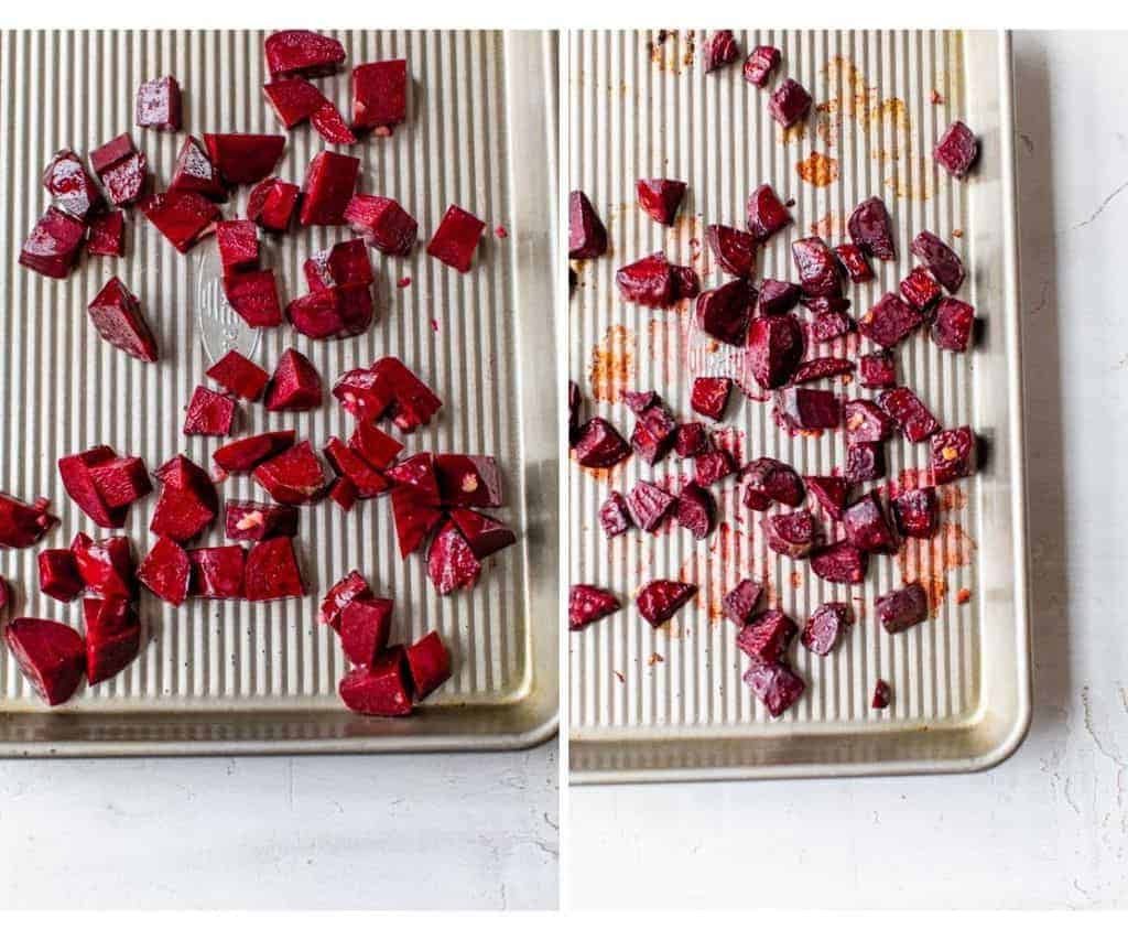 roasting beets on a baking sheet