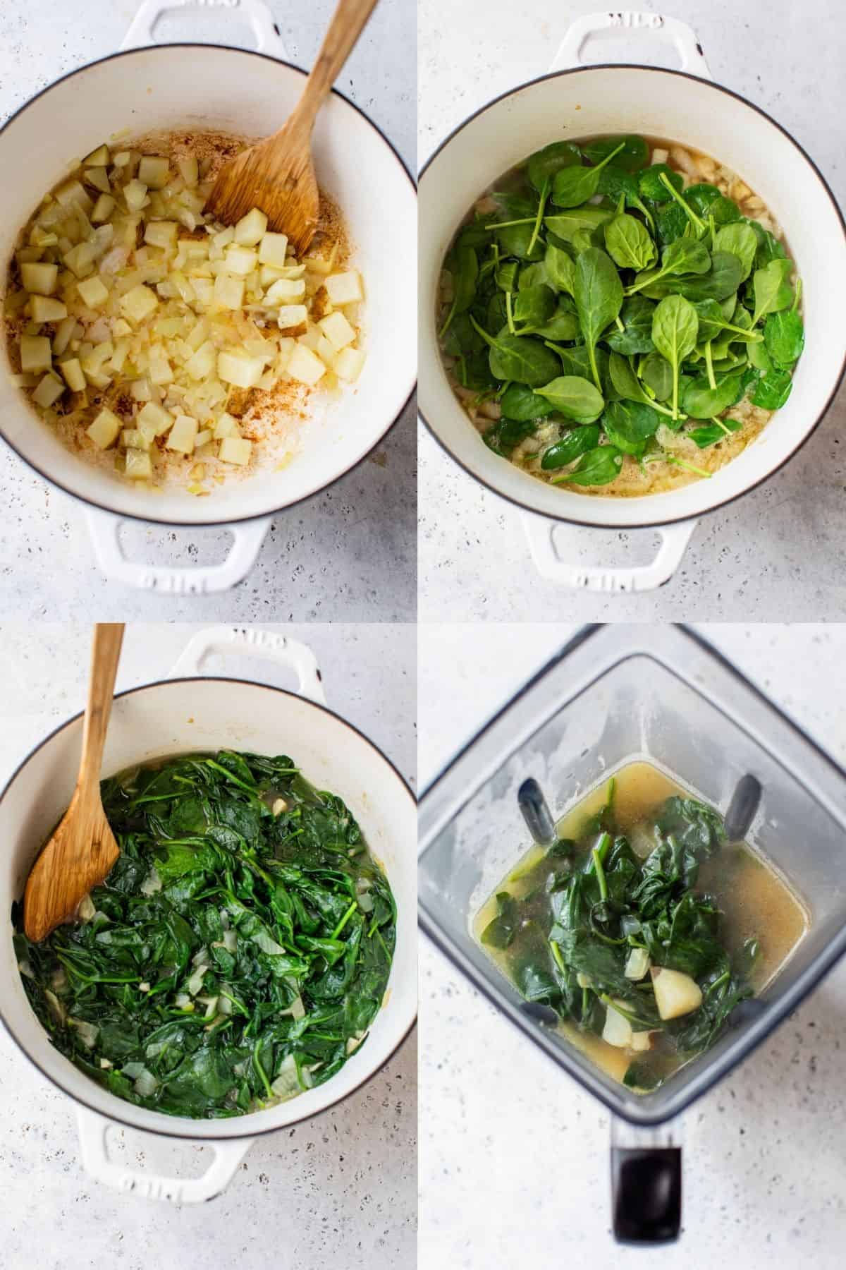 visual steps for making spinach soup