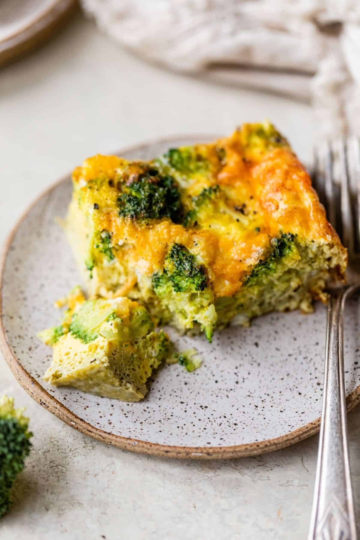 serving of broccoli and cheese egg bake on a plate