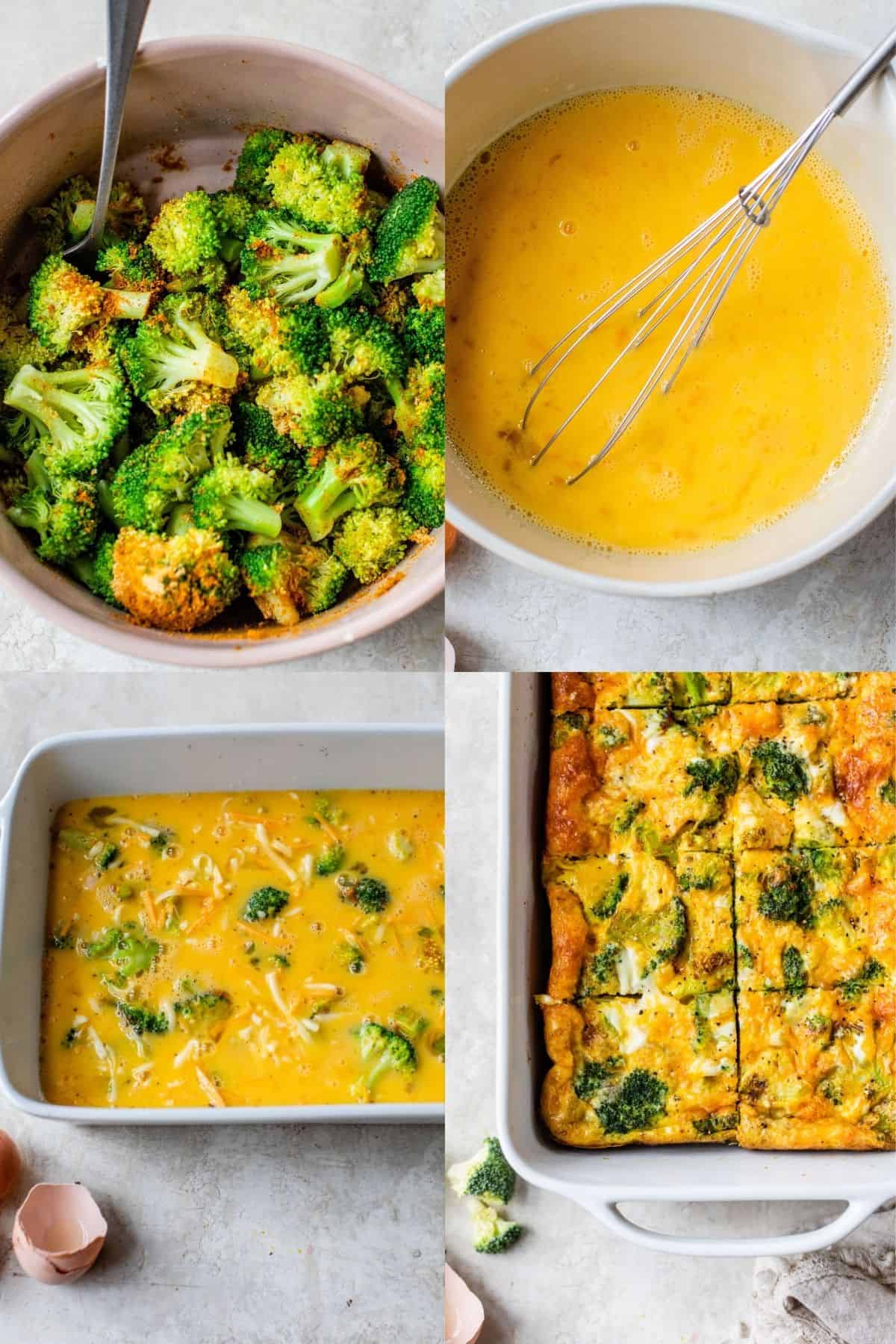steps for making an egg bake with broccoli