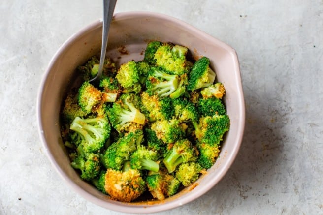 broccoli florets in a large bowl