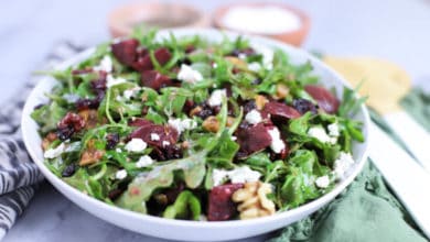 goat cheese and beet salad with arugula and walnuts
