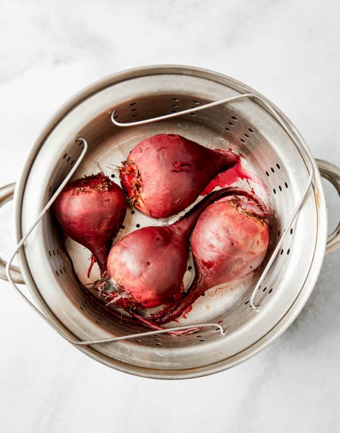 steamed beets in a steamer pot