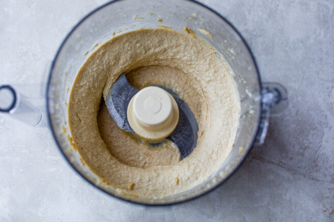 fresh homemade hummus blended in a food processor