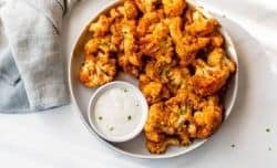 serving cauliflower bites with blue cheese dressing