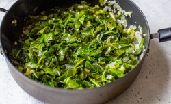 collard greens wilted in sautee pan