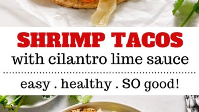 simple shrimp tacos served with cilantro lime sauce