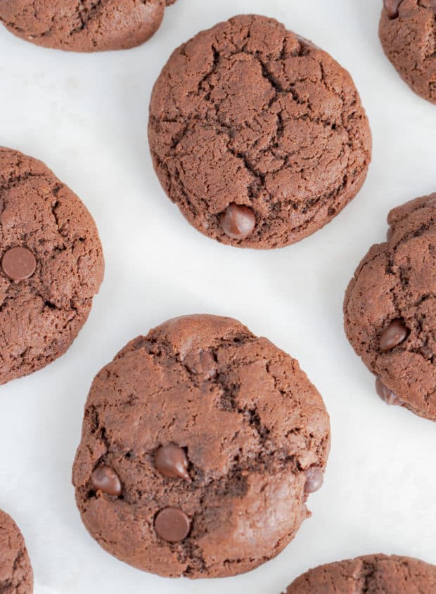 baked double chocolate chip cookies made healthier