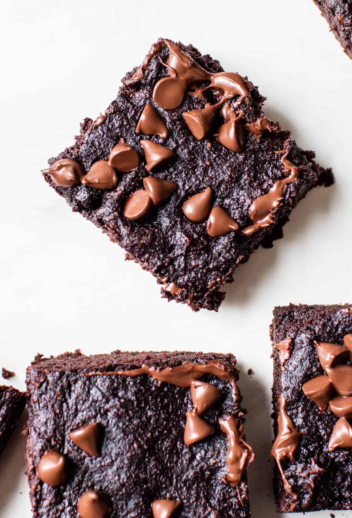 close up photo of fudgy double chocolate avocado brownie
