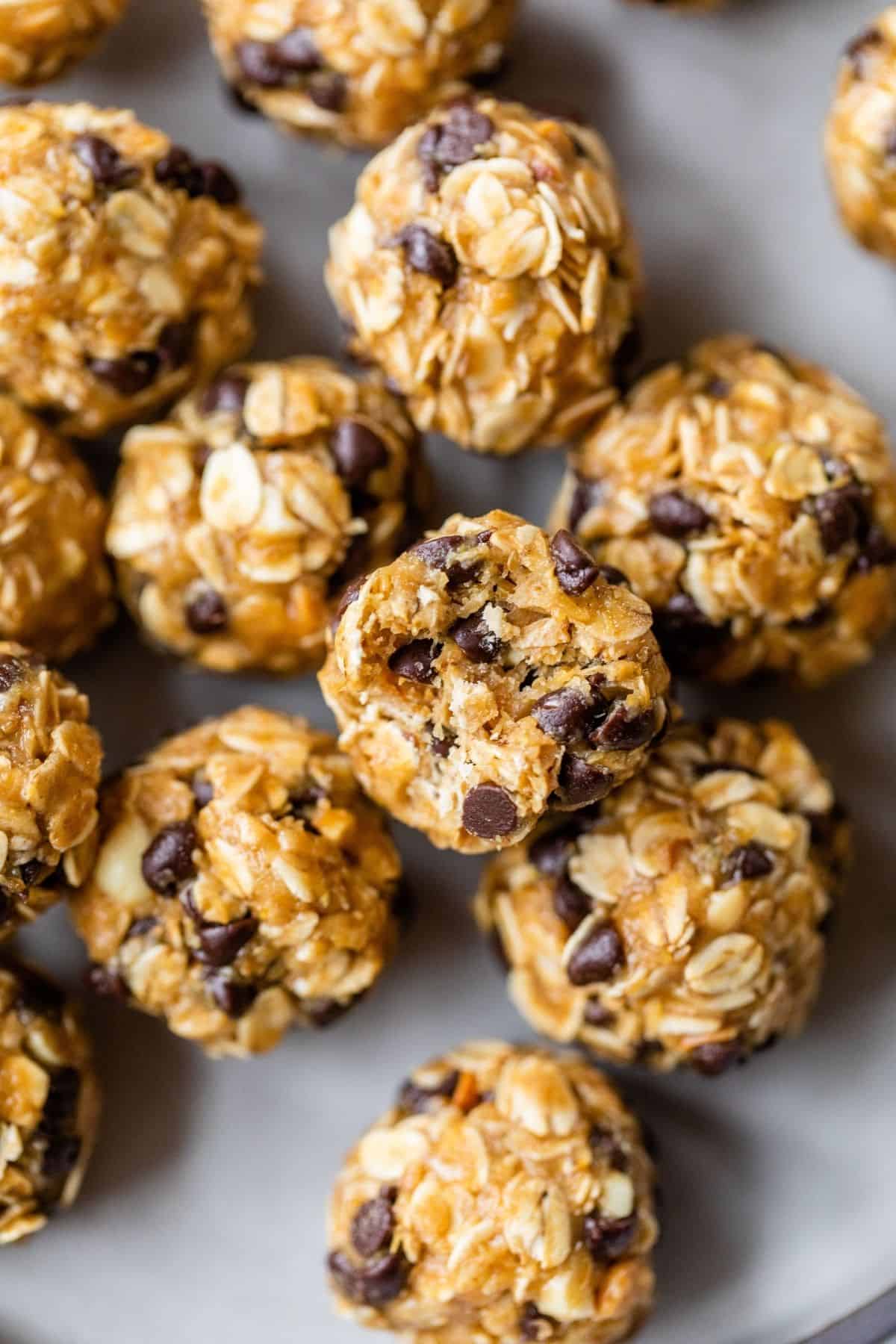 oatmeal energy balls stacked on a plate