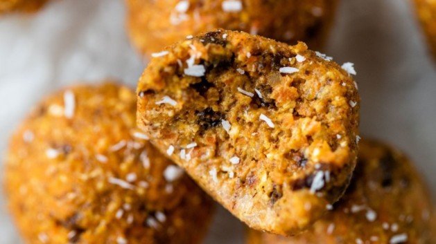 carrot cake energy balls on parchment paper
