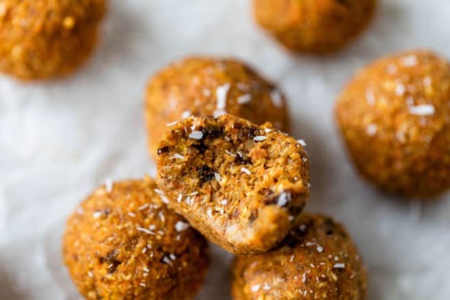 bite out of a carrot cake energy ball