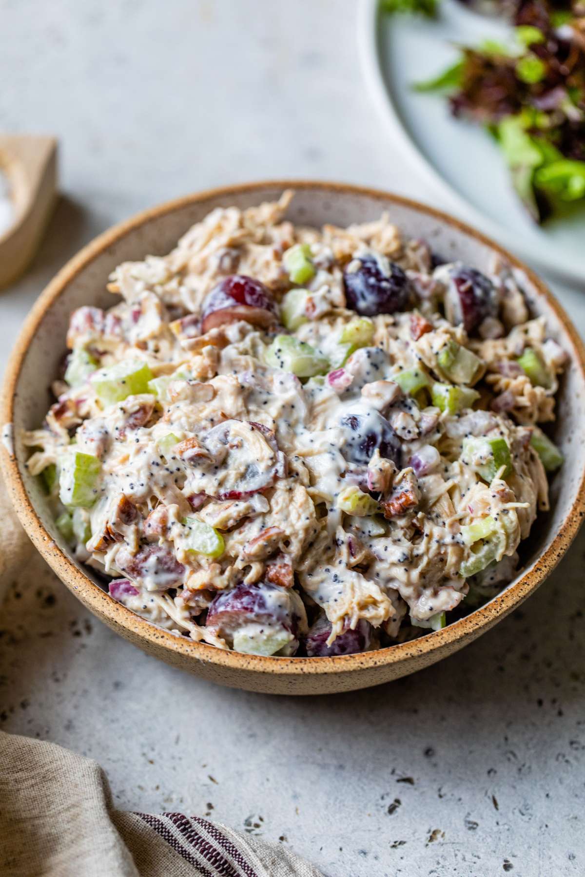 Sonoma chicken salad with grapes and pecans in a bowl.