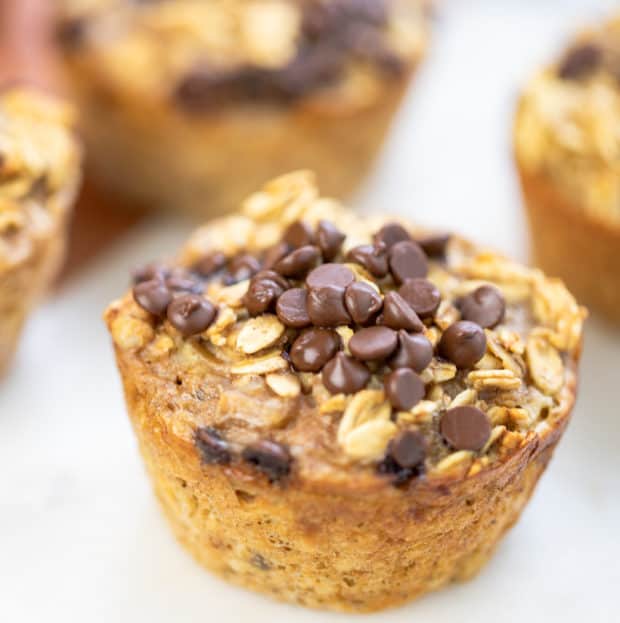 Banana Oatmeal Muffins topped with chocolate chips