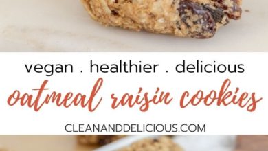 vegan oatmeal raisin cookies stacked on top of each other