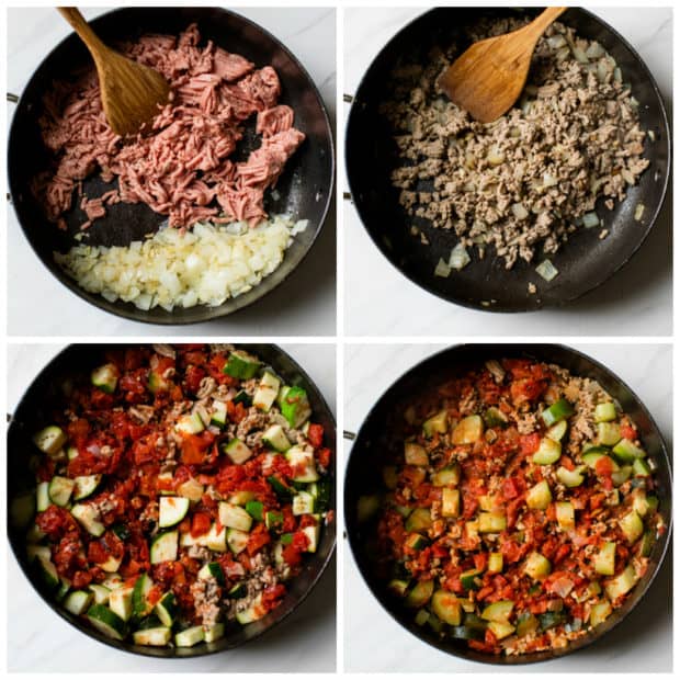 step-by-step how to cook a turkey zucchini skillet meal