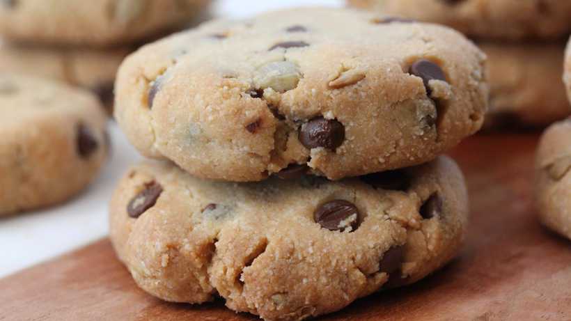 two five ingredient cookies with almond meal, maple syrup and chocolate chips