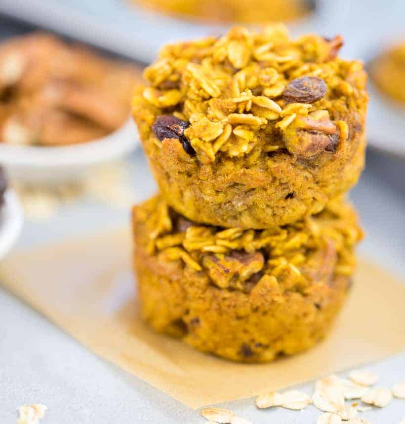 2 Pumpkin Oatmeal Muffins stacked