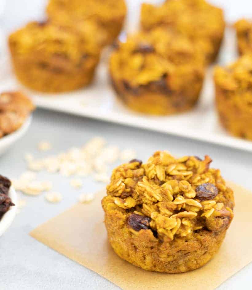 pumpkin oatmeal cups with raisins and pecans