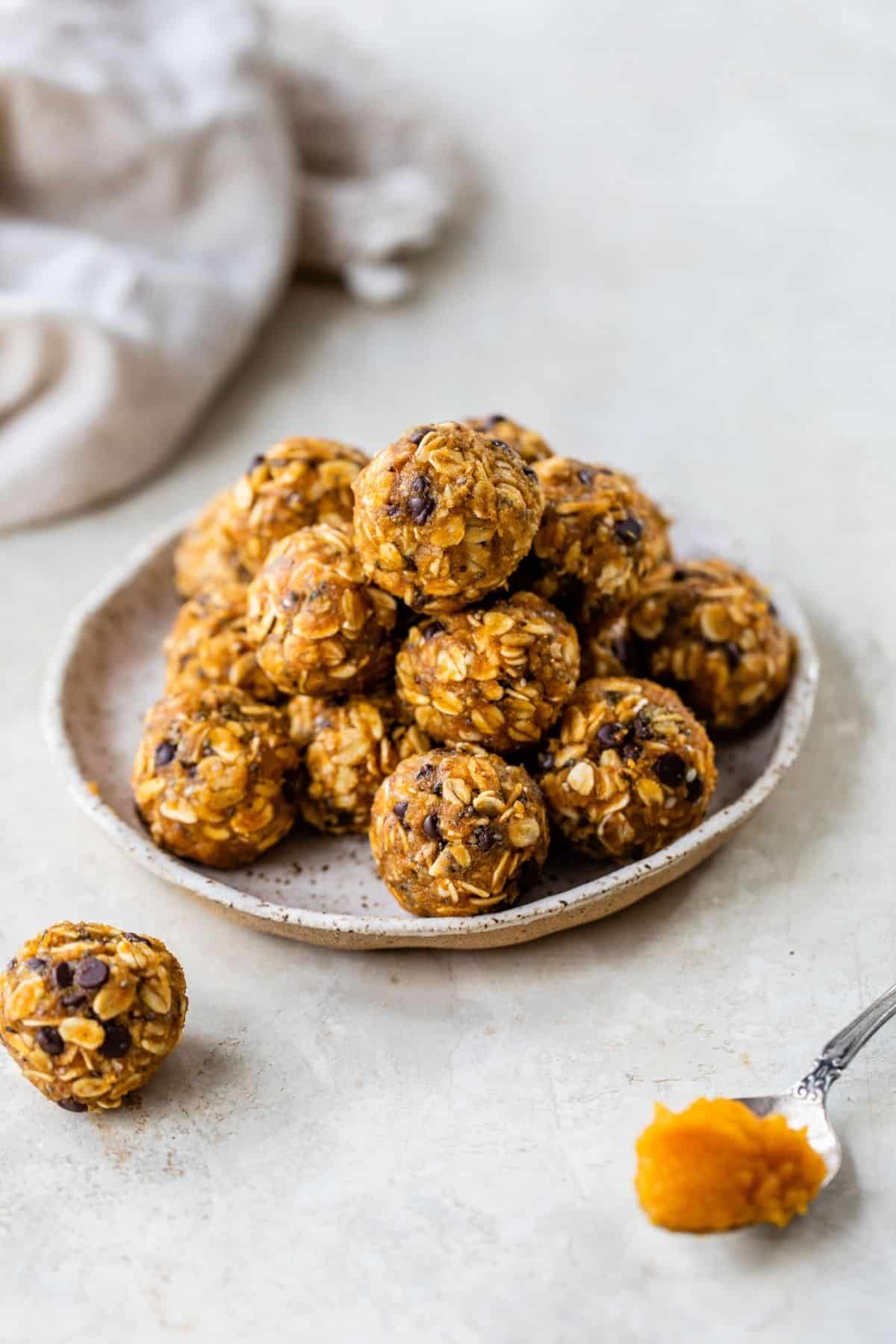 energy balls stacked on a plate
