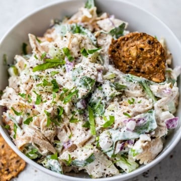 rotisserie chicken salad served with crackers