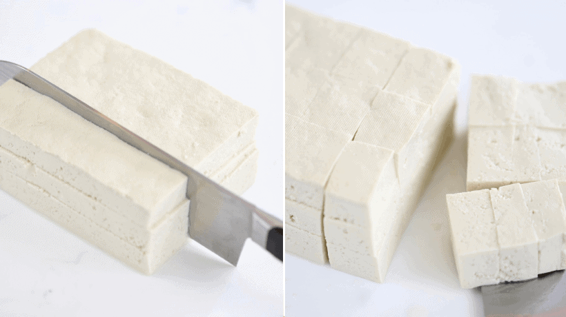 tofu block cut into slices and cubes