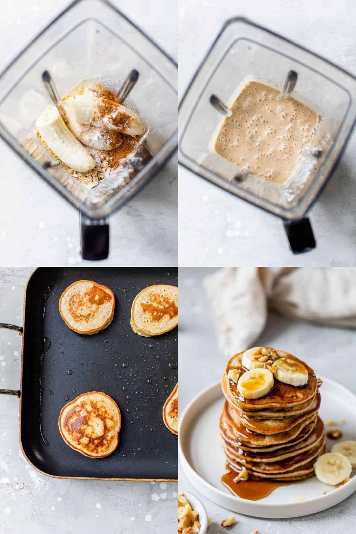 blending ingredients to make banana pancakes