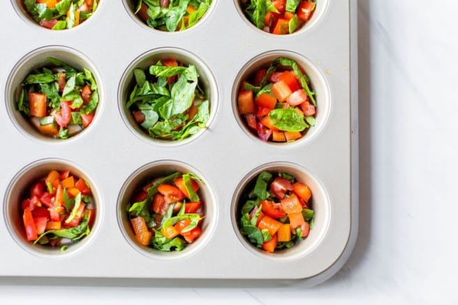 veggies divided into muffin cups