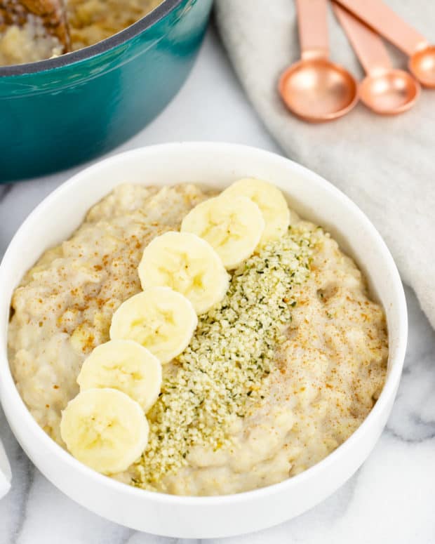 creamy oatmeal in a white bowl
