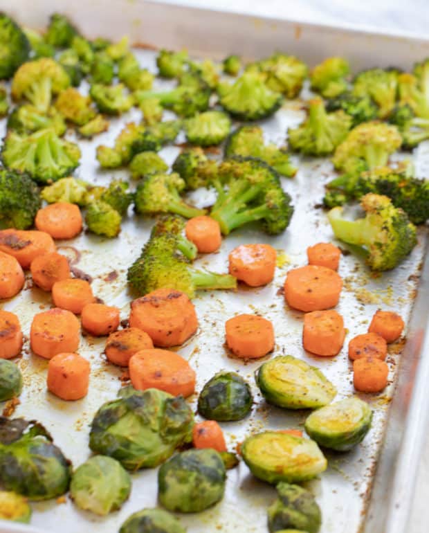 roasted veggies on baking tray