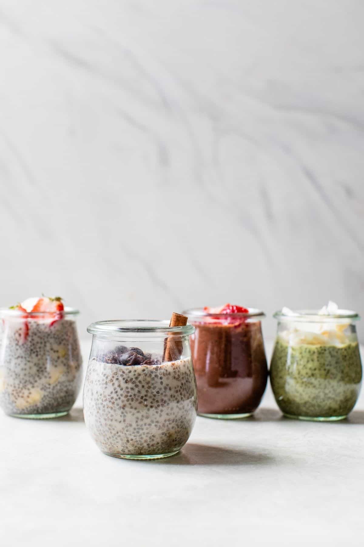 chia seed pudding in small glass jars