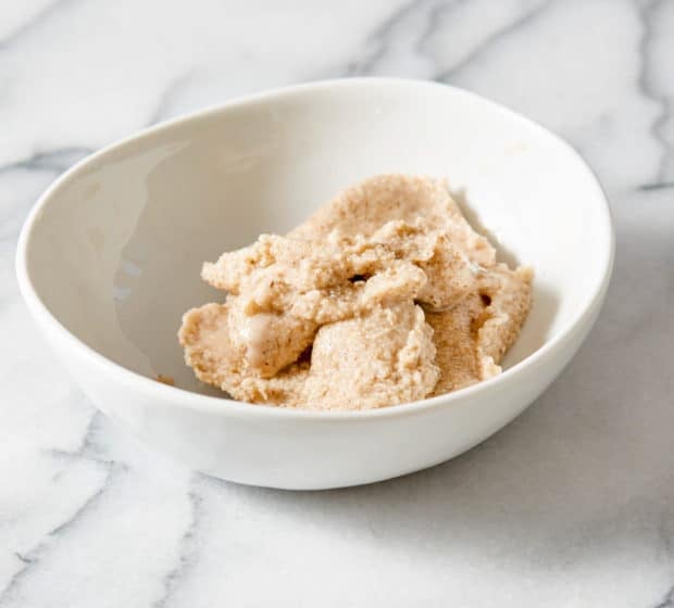 leftover oatmeal pulp in white bowl