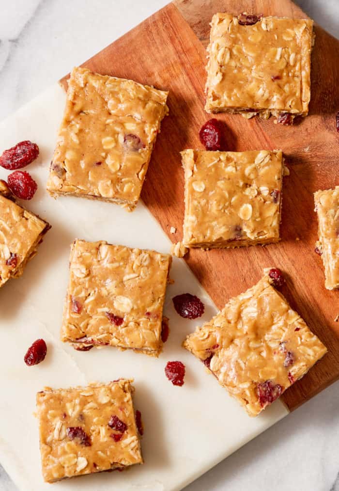 peanut butter oatmeal bars cut into squares
