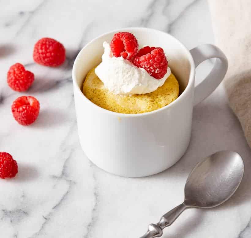 vanilla mug cake with fresh berries