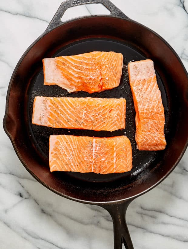 salmon in cast iron skillet