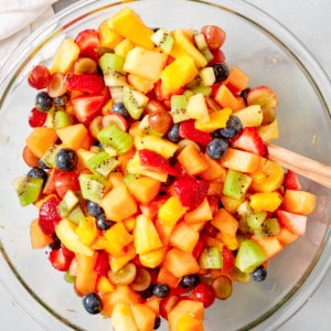 fruit salad in glass bowl