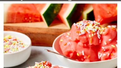 an easy Watermelon Ice-Cream served in bowls with sprinkles