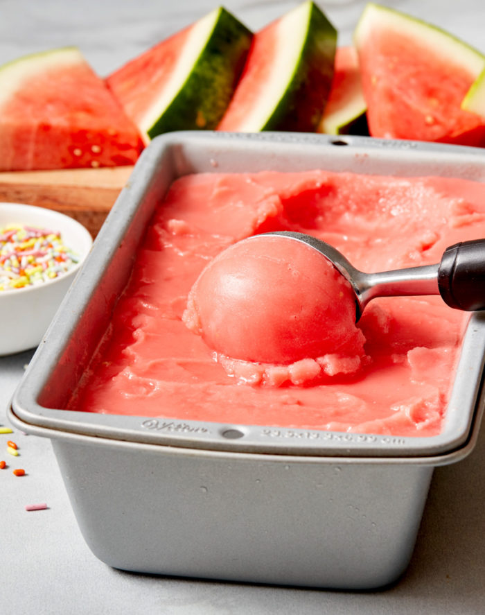watermelon ice-cream scooped