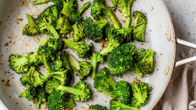 broccoli with garlic in saute pan
