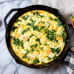 spinach frittata in cast iron pan