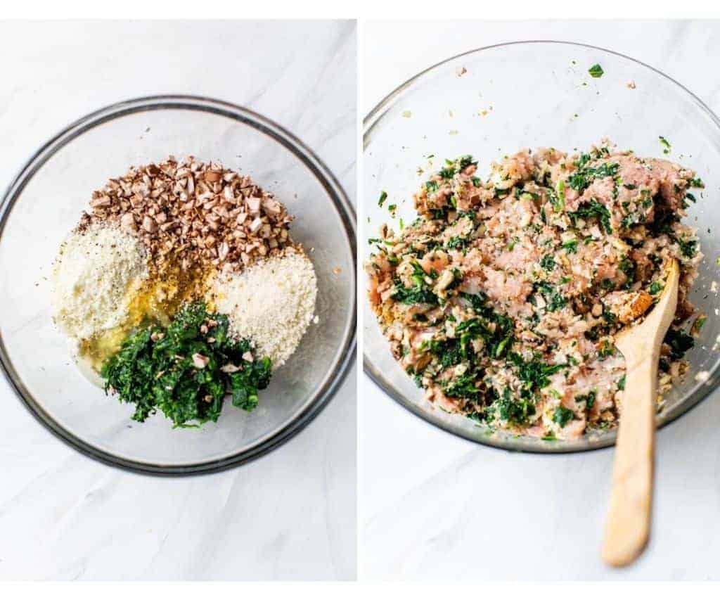 combining ingredients for turkey spinach meatballs