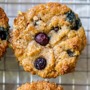 close-up keto blueberry muffin