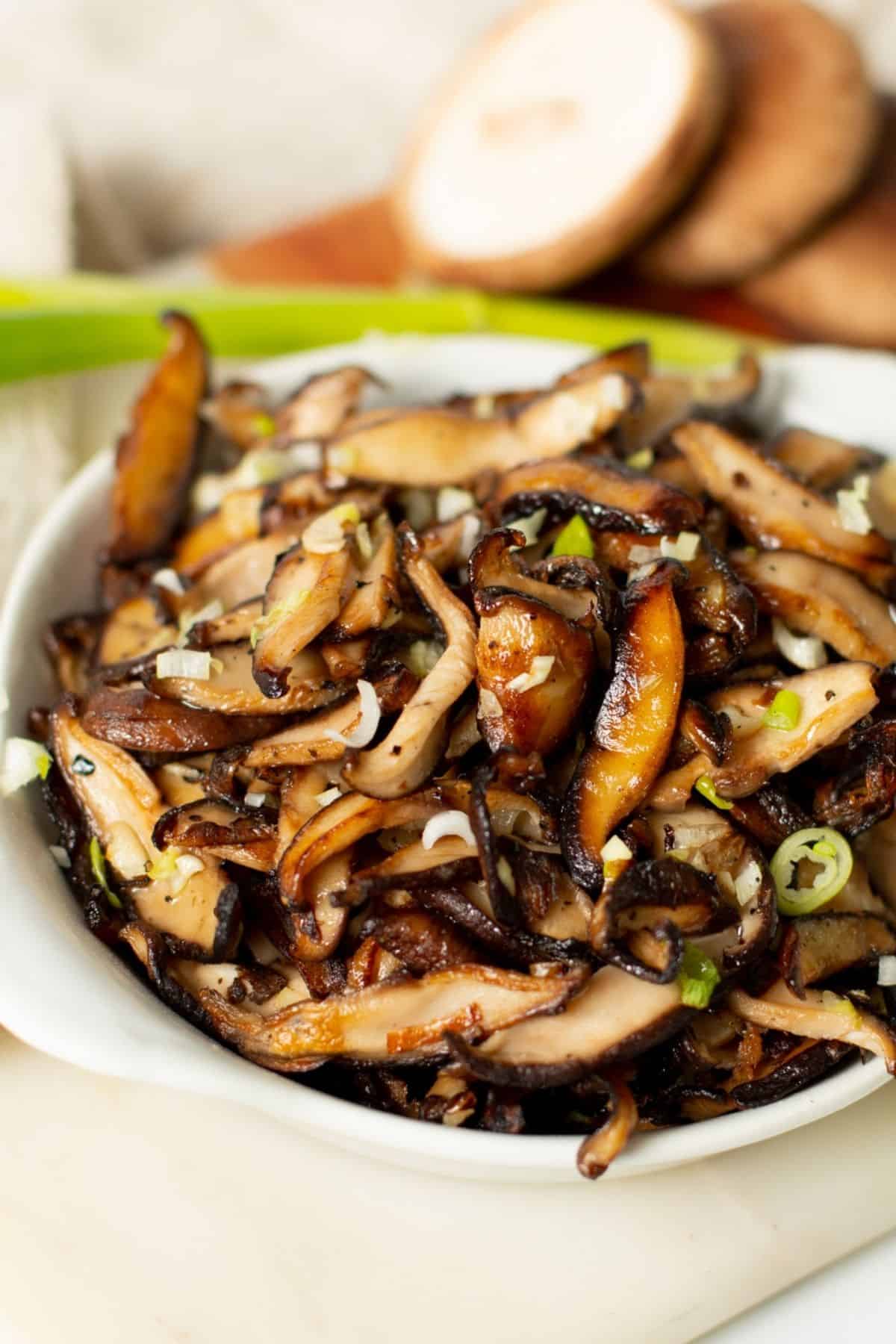 shiitake mushrooms recipe in a small white bowl