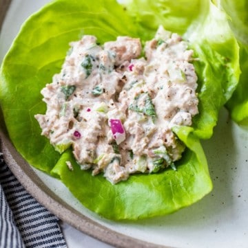 tuna salad recipe served in a lettuce cup