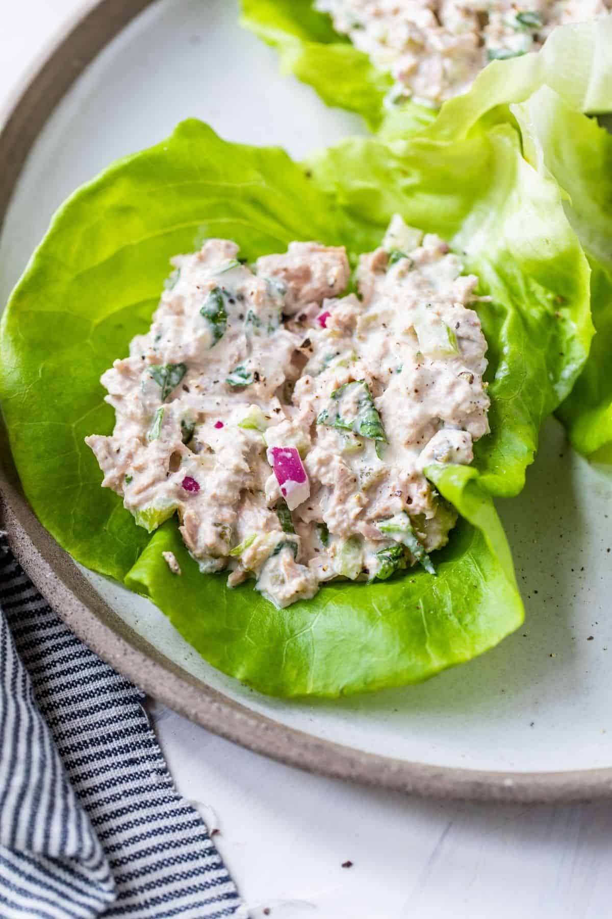 tuna salad recipe served in a lettuce cup