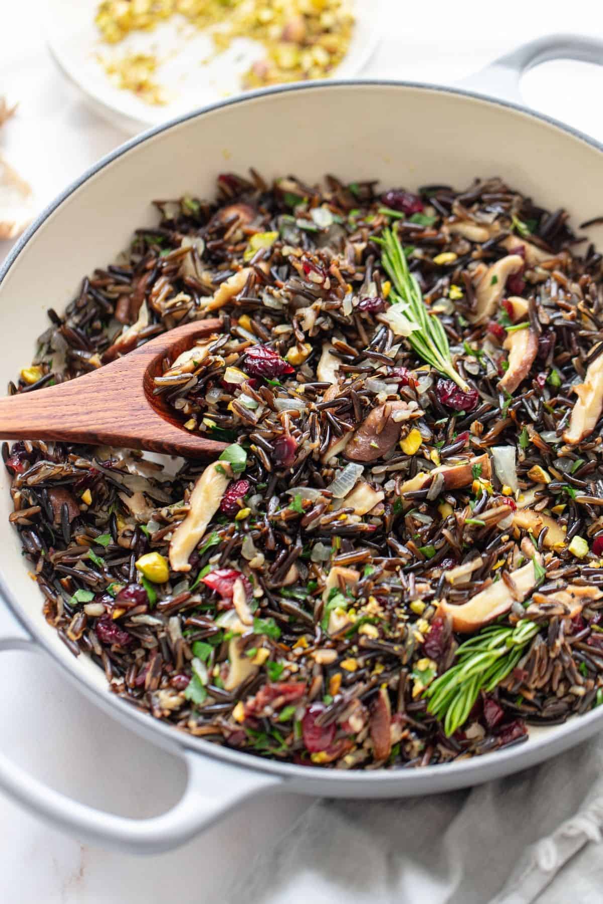 wild rice stuffing served with fresh rosemary