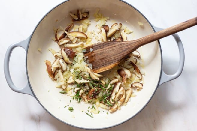 sautéing mushrooms and onion